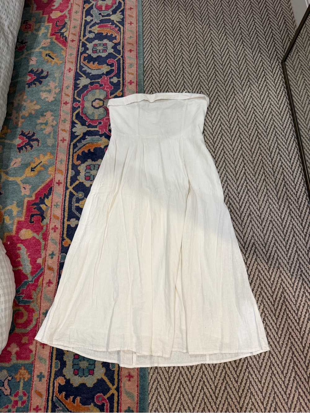 Abercrombie & Fitch White Linen Blend Strapless Midi Dress Size Large Tall NWT